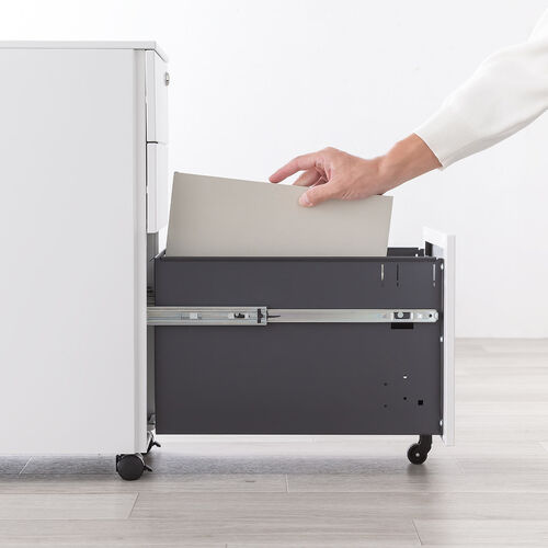 デスクワゴン（キャビネット・3段・幅30cm・奥行き45cm・高さ60cm・鍵付き・一括ロック・スチール・ホワイト）