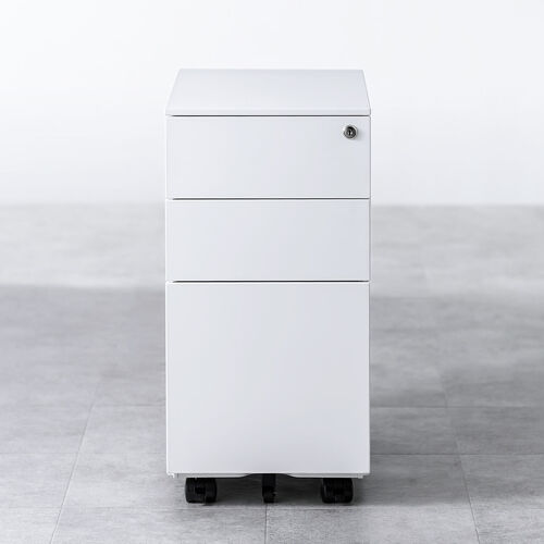 デスクワゴン（キャビネット・3段・幅30cm・奥行き45cm・高さ60cm・鍵付き・一括ロック・スチール・ホワイト）