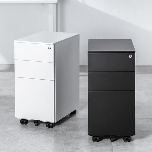 デスクワゴン（キャビネット・3段・幅30cm・奥行き45cm・高さ60cm・鍵付き・一括ロック・スチール・ホワイト）