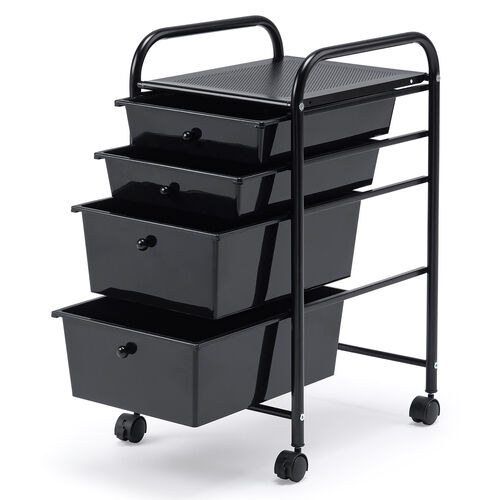 デスクワゴン（樹脂トレー・4段・キャビネット・キャスター付き・サイドワゴン・A4サイズ対応・ブラック）