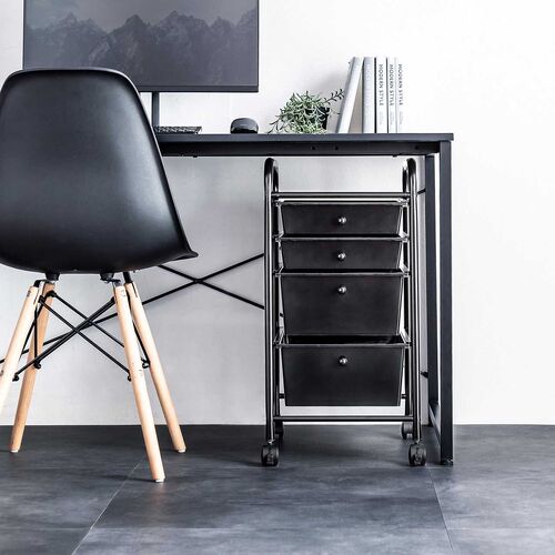 デスクワゴン（樹脂トレー・4段・キャビネット・キャスター付き・サイドワゴン・A4サイズ対応・ブラック）