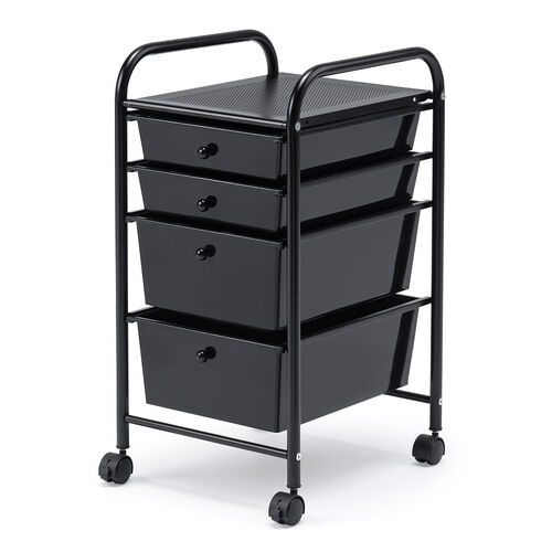 デスクワゴン（樹脂トレー・4段・キャビネット・キャスター付き・サイドワゴン・A4サイズ対応・ブラック）
