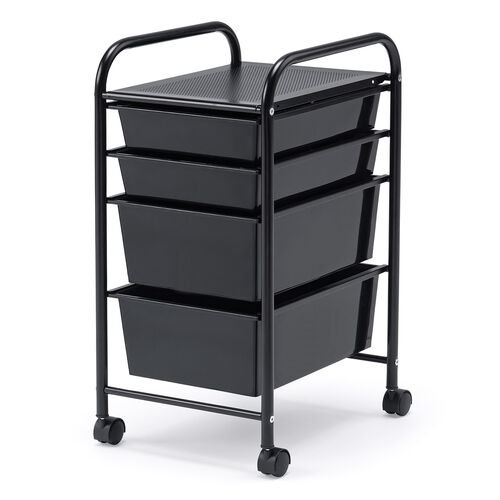 デスクワゴン（樹脂トレー・4段・キャビネット・キャスター付き・サイドワゴン・A4サイズ対応・ブラック）