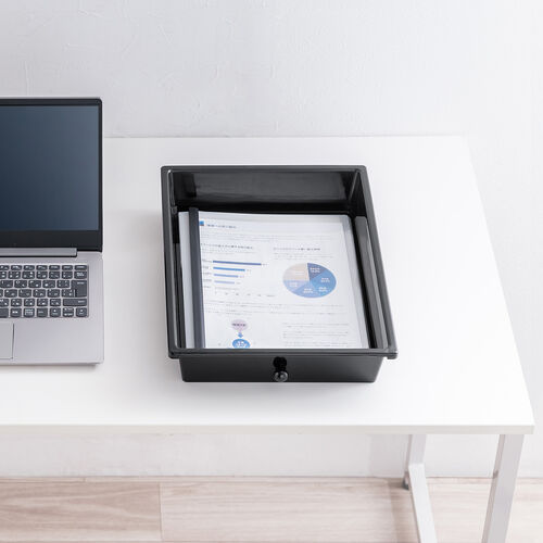 デスクワゴン（樹脂トレー・4段・キャビネット・キャスター付き・サイドワゴン・A4サイズ対応・ブラック）