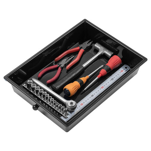 デスクワゴン（樹脂トレー・4段・キャビネット・キャスター付き・サイドワゴン・A4サイズ対応・ブラック）