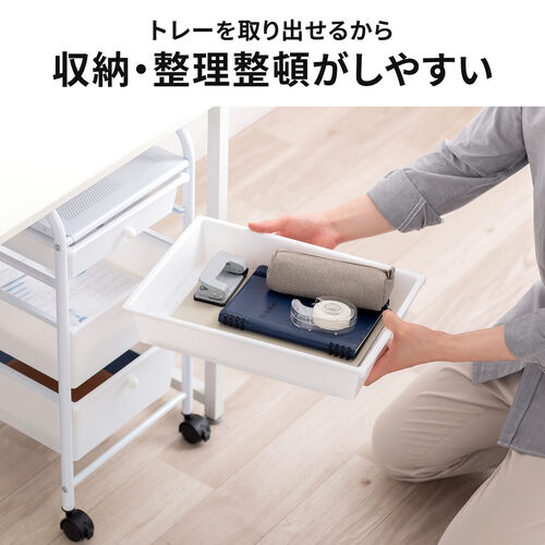 デスクワゴン（樹脂トレー・4段・キャビネット・キャスター付き・サイドワゴン・A4サイズ対応・ブラック）