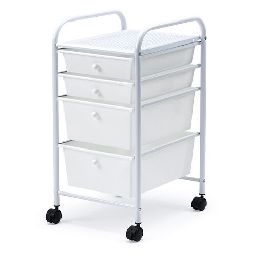 デスクワゴン（樹脂トレー・4段・キャビネット・キャスター付き・サイドワゴン・A4サイズ対応・ホワイト）