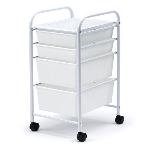 デスクワゴン（樹脂トレー・4段・キャビネット・キャスター付き・サイドワゴン・A4サイズ対応・ホワイト）