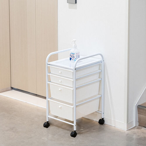 デスクワゴン（樹脂トレー・4段・キャビネット・キャスター付き・サイドワゴン・A4サイズ対応・ホワイト）