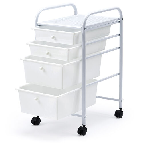 デスクワゴン（樹脂トレー・4段・キャビネット・キャスター付き・サイドワゴン・A4サイズ対応・ホワイト）