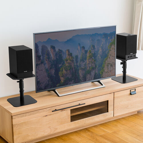 スピーカースタンド（台座式・卓上タイプ・金属製・高さ調整・角度調整対応・耐荷重10kg）