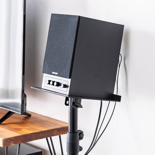 スピーカースタンド（フロアー用・大型スピーカー向け・2本セット・高さ調整・56～100cm・天板サイズ23×23cm・スパイク型アジャスター付き・角度調整・耐荷重15kg・金属製・ブラック）