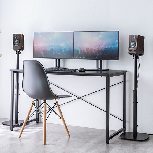 スピーカースタンド（フロアー用・小型スピーカー向け・2本セット・高さ56～100cm・対応サイズ14×14cm・スパイク型アジャスター付き・角度調整可能・PCスピーカー・耐荷重15kg・ブラック）