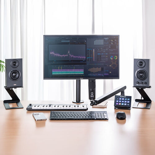 スピーカースタンド（卓上・小型・据え置き・高さ15cm・奥行調整可能・耐荷重約5kg・傾斜6度・スピーカー台・組み立て不要・2台1組）