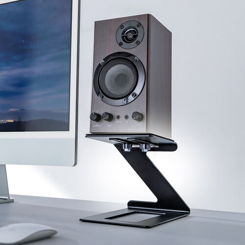 スピーカースタンド（卓上・小型・据え置き・高さ15cm・奥行調整可能・耐荷重約5kg・傾斜6度・スピーカー台・組み立て不要・2台1組）