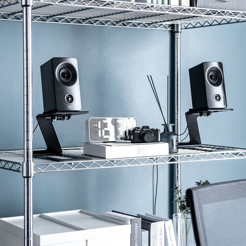 スピーカースタンド（卓上・小型・据え置き・高さ15cm・奥行調整可能・耐荷重約5kg・傾斜6度・スピーカー台・組み立て不要・2台1組）