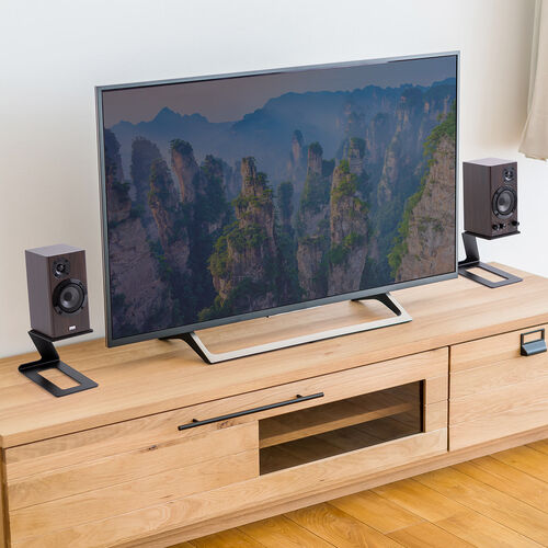 スピーカースタンド（卓上・小型・据え置き・高さ15cm・奥行調整可能・耐荷重約5kg・傾斜6度・スピーカー台・組み立て不要・2台1組）