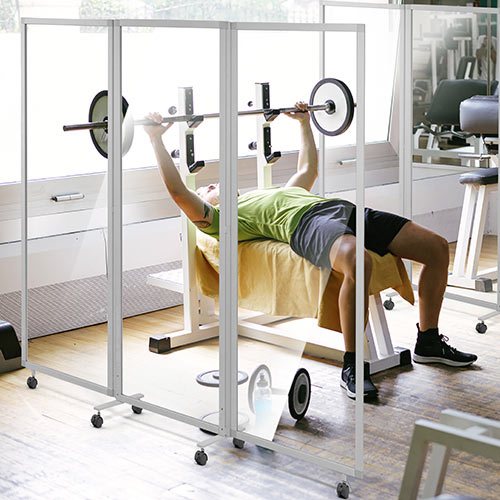 パーティション（衝立・折りたたみ式・プライバシー・3連・アクリル・クリア透明・360°回転・キャスター・アルミ・高さ160cm）