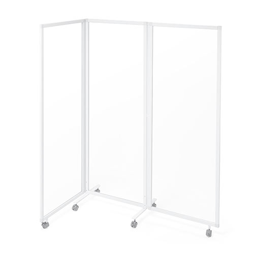パーティション（衝立・折りたたみ式・プライバシー・3連・アクリル・クリア透明・360°回転・キャスター・アルミ・高さ160cm）