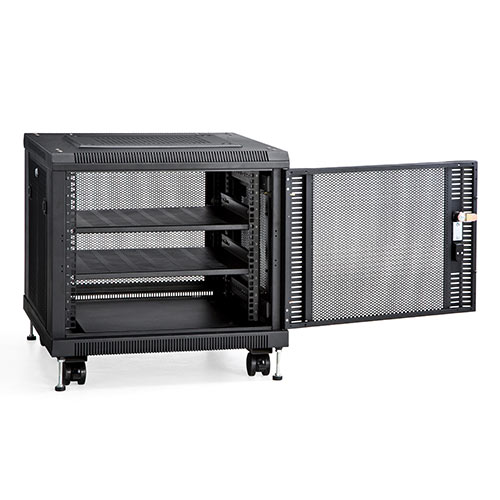 機器収納ボックス｜19インチ・9U・メッシュ扉・鍵付き・キャスター付