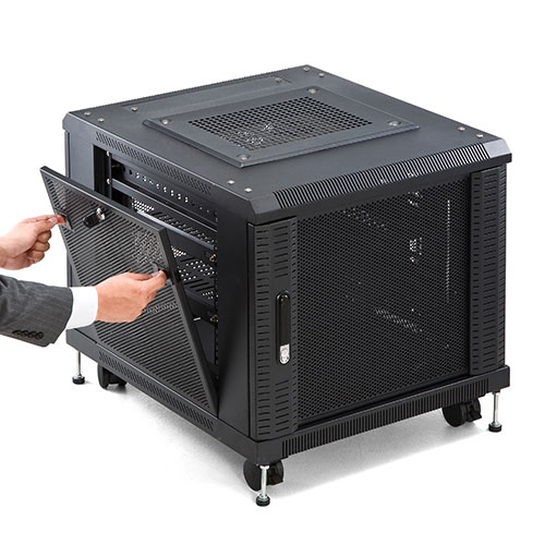 機器収納ボックス｜19インチ・9U・メッシュ扉・鍵付き・キャスター付