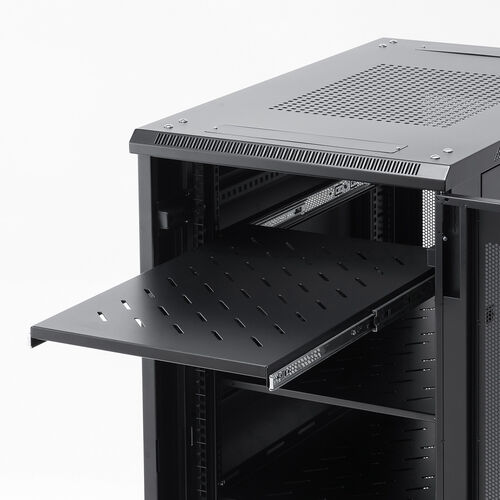 サーバーラック（19インチ・データセンター・中型・24U・奥行100cm・メッシュパネル・棚板×3枚・スライド棚×1枚付き）