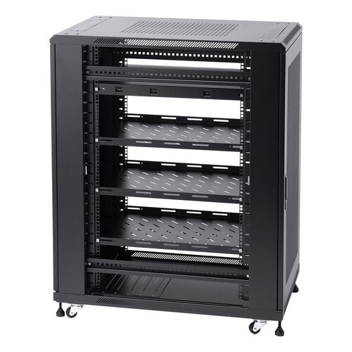 サーバーラック（19インチ・データセンター・中型・24U・奥行100cm・メッシュパネル・棚板×3枚・スライド棚×1枚付き）