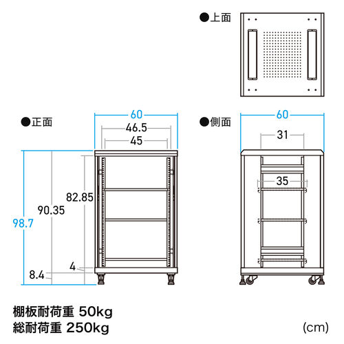 サーバーラック｜19インチ・18U・メッシュ扉・棚付き・中型対応
