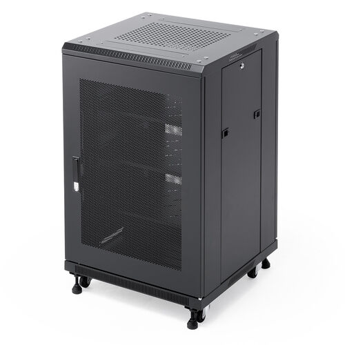 サーバーラック｜19インチ・18U・メッシュ扉・棚付き・中型対応