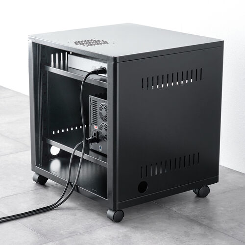 機器収納ボックス（幅50×奥行45×高さ53cm・ネットワークラック・データセンター・中型・サーバー・通信機器・NAS・ルーター・ハブ・黒・完成品）