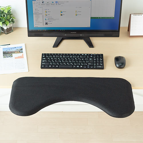 【アウトレット】リストレスト メッシュ 幅60cm（肘置き台・ワンタッチ取付・デスク取付・エルゴノミクス・ブラック）