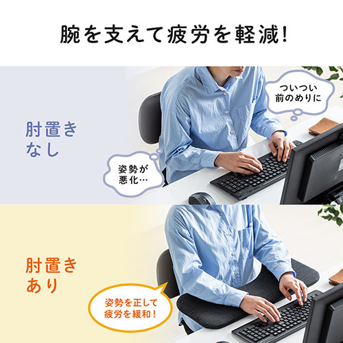 【アウトレット】リストレスト メッシュ 幅60cm（肘置き台・ワンタッチ取付・デスク取付・エルゴノミクス・ブラック）