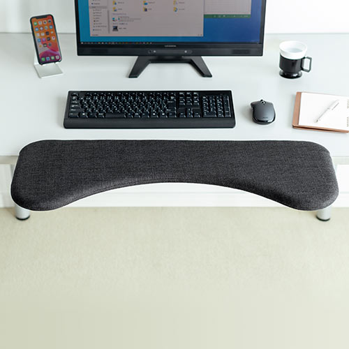 リストレスト（肘置き台・ワンタッチ取付・デスク取付・エルゴノミクス・幅75cm・ブラック）