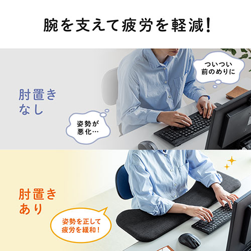 リストレスト（肘置き台・ワンタッチ取付・デスク取付・エルゴノミクス・幅75cm・ブラック）