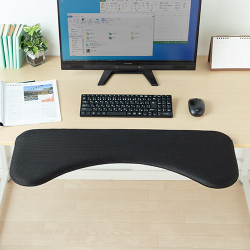 リストレスト メッシュ 幅75cm（肘置き台・ワンタッチ取付・デスク取付・エルゴノミクス・ブラック）