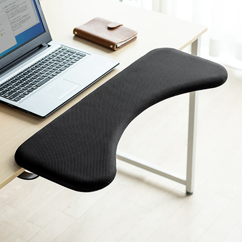 リストレスト メッシュ 幅75cm（肘置き台・ワンタッチ取付・デスク取付・エルゴノミクス・ブラック）