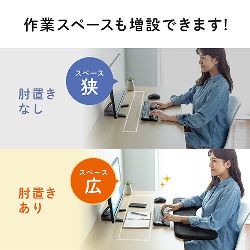 リストレスト メッシュ 幅75cm（肘置き台・ワンタッチ取付・デスク取付・エルゴノミクス・ブラック）