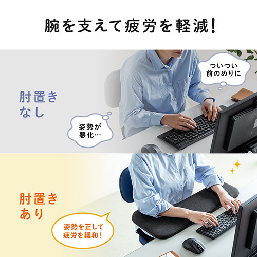 リストレスト（肘置き台・ワンタッチ取付・デスク取付・エルゴノミクス・片袖・幅60.5cm・ブラック）