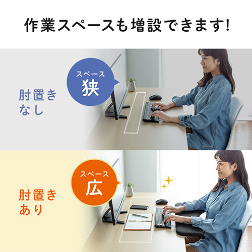 リストレスト（肘置き台・ワンタッチ取付・デスク取付・エルゴノミクス・片袖・幅60.5cm・ブラック）