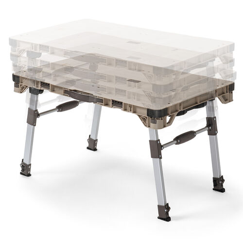 キャリーカート ＆ アウトドア テーブル（耐荷重100kg・折りたたみ・2WAY・多機能・高さ調整・4輪・ハンドル付き・ベージュ）