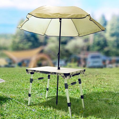 キャリーカート ＆ アウトドア テーブル（耐荷重100kg・折りたたみ・2WAY・多機能・高さ調整・4輪・ハンドル付き・ベージュ）