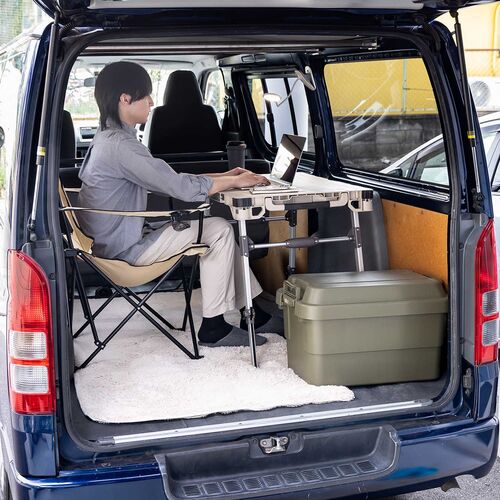 キャリーカート ＆ アウトドア テーブル（耐荷重100kg・折りたたみ・2WAY・多機能・高さ調整・4輪・ハンドル付き・ベージュ）