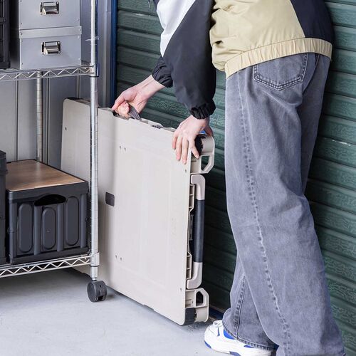 キャリーカート ＆ アウトドア テーブル（耐荷重100kg・折りたたみ・2WAY・多機能・高さ調整・4輪・ハンドル付き・ベージュ）