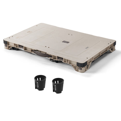 キャリーカート ＆ アウトドア テーブル（耐荷重100kg・折りたたみ・2WAY・多機能・高さ調整・4輪・ハンドル付き・ベージュ）