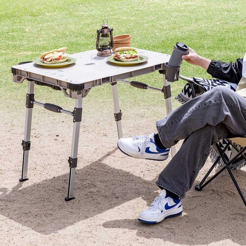 キャリーカート ＆ アウトドア テーブル（耐荷重100kg・折りたたみ・2WAY・多機能・高さ調整・4輪・ハンドル付き・ベージュ）