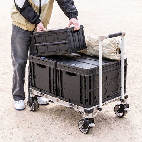 キャリーカート ＆ アウトドア テーブル（耐荷重100kg・折りたたみ・2WAY・多機能・高さ調整・4輪・ハンドル付き・ベージュ）