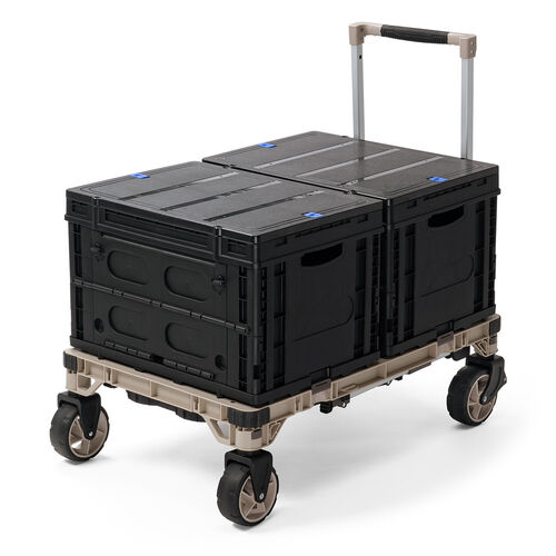 キャリーカート ＆ アウトドア テーブル（耐荷重100kg・折りたたみ・2WAY・多機能・高さ調整・4輪・ハンドル付き・ベージュ）