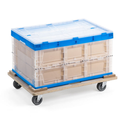 木製ドーリー（平台車・耐荷重200kg・75Lコンテナ対応・積み重ね可能・取っ手・キャスター付・木枠・取り外し可能・オリコン・倉庫・Lサイズ）