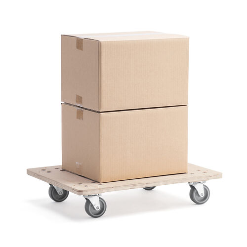 木製ドーリー（平台車・耐荷重200kg・75Lコンテナ対応・積み重ね可能・取っ手・キャスター付・木枠・取り外し可能・オリコン・倉庫・Lサイズ）