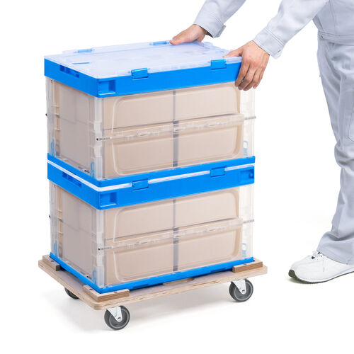 木製ドーリー（平台車・耐荷重200kg・50Lコンテナ対応・積み重ね可能・取っ手・キャスター付・木枠・取り外し可能・オリコン・倉庫・Mサイズ）